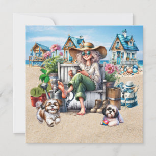 5.25 Pretty Senior Beach Lady Card