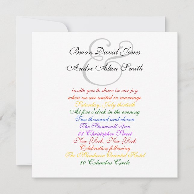 5.25" Sq. Gay Wedding Rainbow LGBT Pride Basic Invitation (Front)