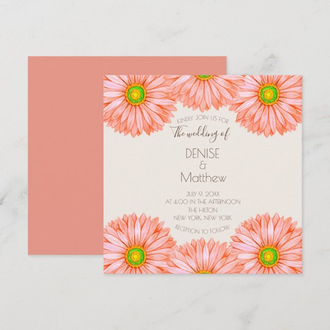 5.25" x 5.25" Apricot Gerbera Wedding Invitation (Front/Back)