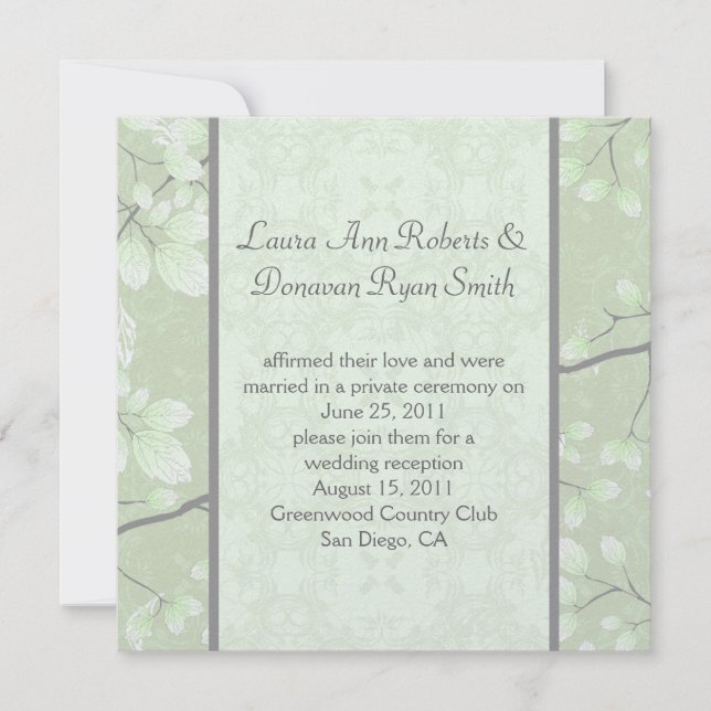 5.25x5.25 Abstract Pale Lime Grey Leaves Branches Invitation (Front)