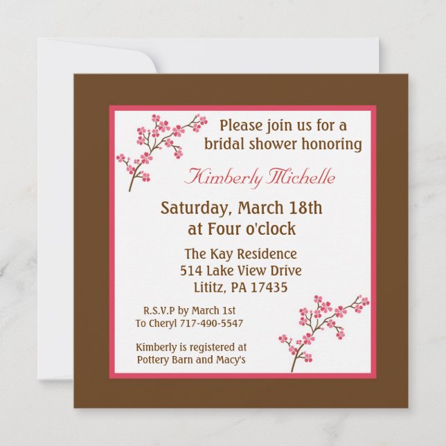 5.25x5.25 Brown Cherry Tree Bridal Shower Invite (Front)