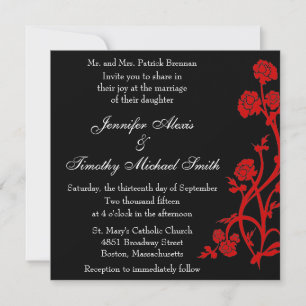 5.25x5.25 Red and black Floral Wedding Invitation