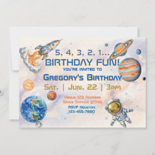 5 4 3 2 1 Birthday Fun Space Invitation