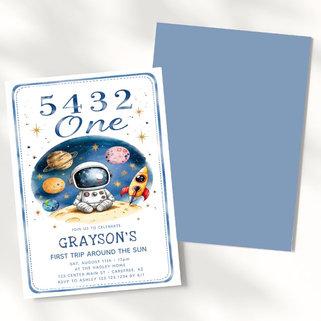 5 4 3 2 One Astronaut 1st Birthday Invitation (Creator Uploaded)