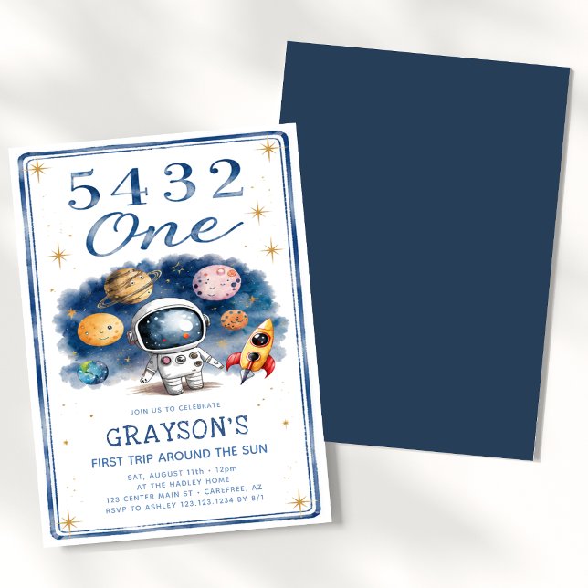 5 4 3 2 One Blue 1st Birthday Invitation (Creator Uploaded)