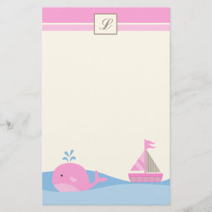 5.5" x 8.5" Stationary Pink Naut Sail Boat Whale Stationery