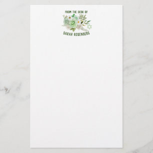5.5" x 8.5" Stationery Paper Green Roses