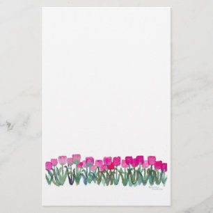 5.5" x 8.5" Watercolor Pink Tulip Stationery