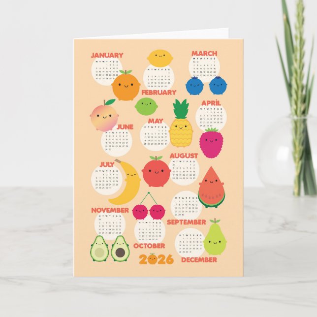 5 A Day Kawaii Fruits 2026 Calendar Card (Front)