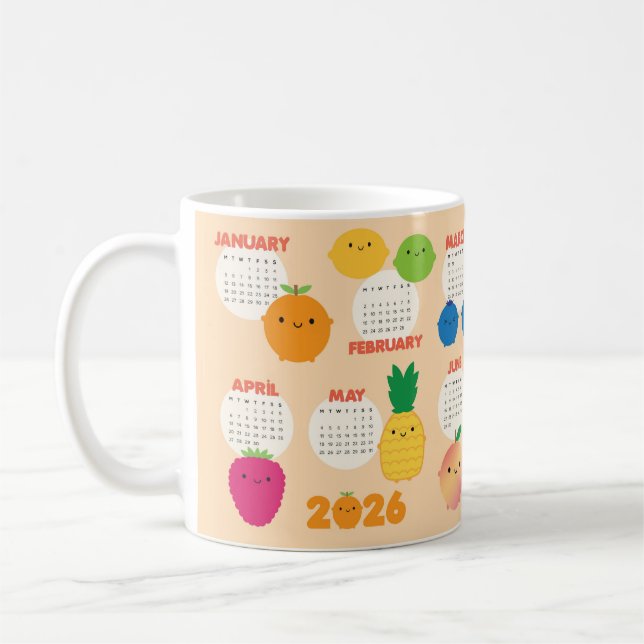 5 A Day Kawaii Fruits 2026 Calendar Coffee Mug (Left)