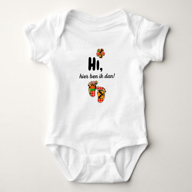#5 African print Baby Bodysuit - Hierb ben ik (Front)