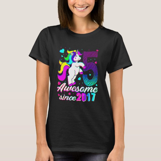 5 Awesome Since 2017 5th Birthday Unicorn Girl T-Shirt (Front)