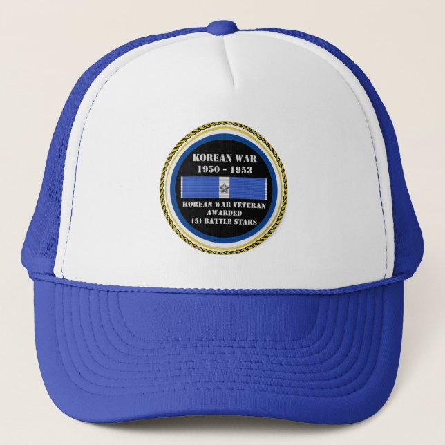 5 BATTLE STARS KOREAN WAR VETERAN TRUCKER HAT (Front)