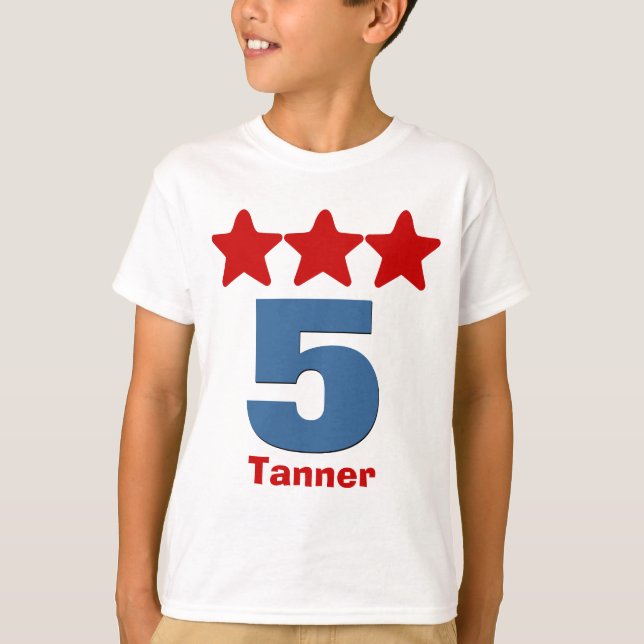 5 Birthday Boy Stars Big Number Custom Name V03B T-Shirt (Front)