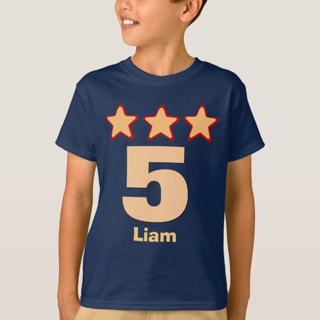 5 Birthday Boy Stars Big Number Custom Name V03H T-Shirt (Front)