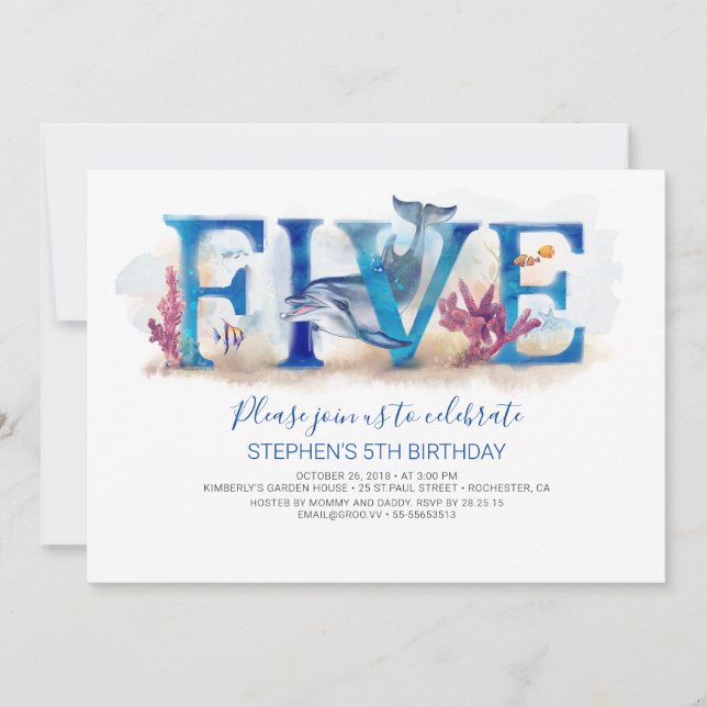 5 Birthday Invitation Magic Under the Sea World (Front)