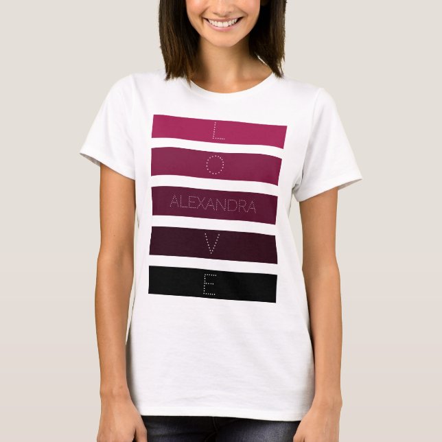 5 Black Purple Gradient Stripes Name Customised T-Shirt (Front)