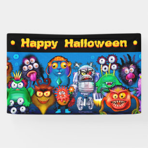 5' by 3' vinyl Halloween banner with monsters.