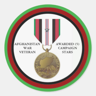 5 CAMPAIGN STARS AFGHANISTAN WAR VETERAN CLASSIC ROUND STICKER