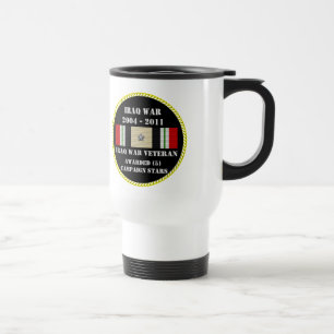 5 CAMPAIGN STARS IRAQ WAR VETERAN TRAVEL MUG