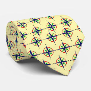 5 Color Nautical Compass Rose Pale Yellow BG Tie