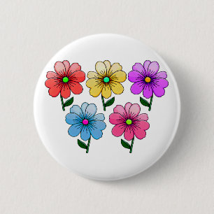 5 Colour Flowers Design 6 Cm Round Badge
