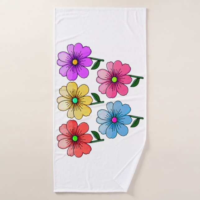 5 Colour Flowers Design  Bath Towel (Bath Towel)