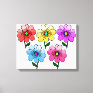 5 Colour Flowers Design Canvas Print