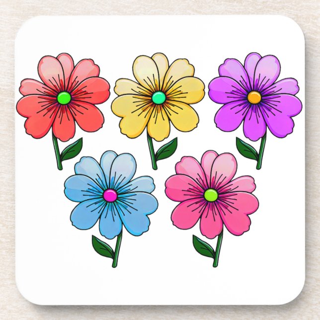 5 Colour Flowers Design  Coaster (Front)