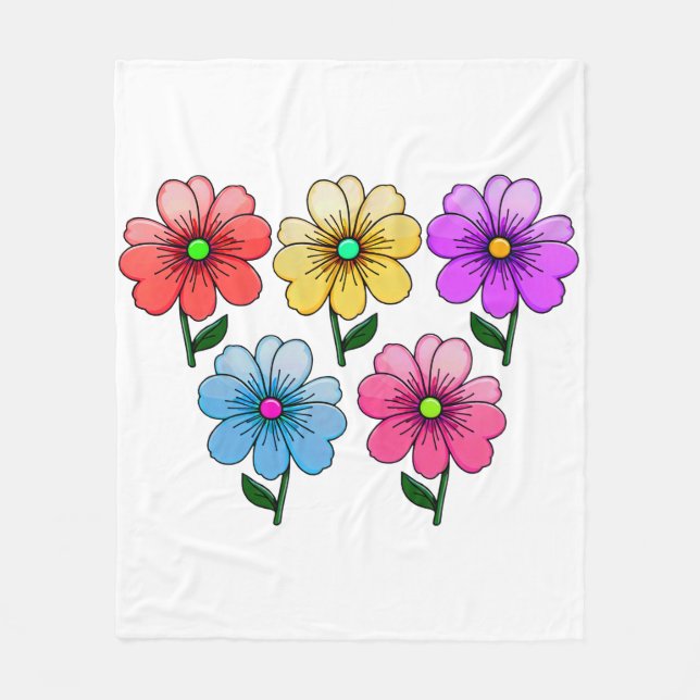 5 Colour Flowers Design  Fleece Blanket (Front)