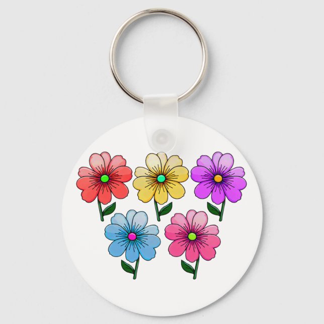 5 Colour Flowers Design  Key Ring (Front)