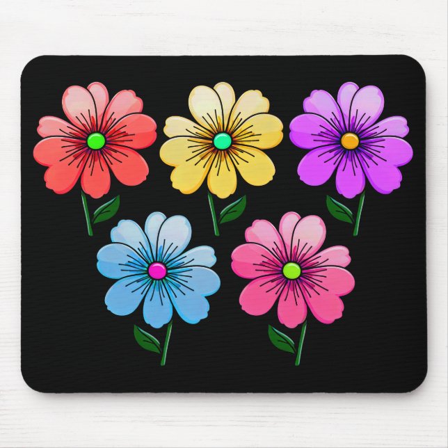 5 Colour Flowers Design  Mouse Pad (Front)