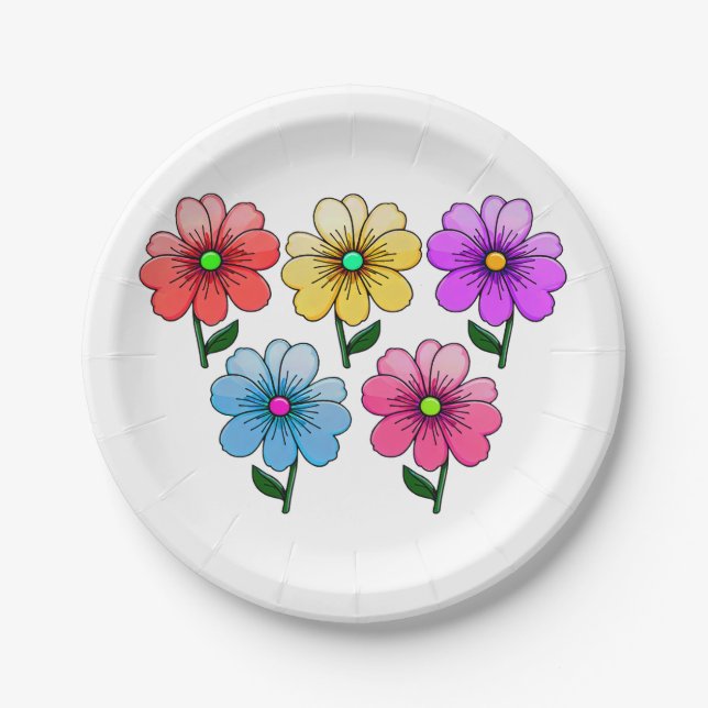 5 Colour Flowers Design  Paper Plate (Front)