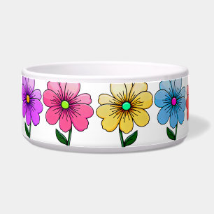 5 Colour Flowers Design Pet Bowl
