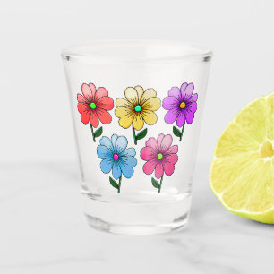 5 Colour Flowers Design Shot Glass