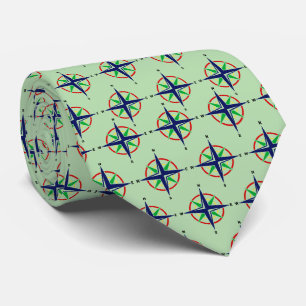 5 Colour Nautical Compass Rose Pale Green BG Tie
