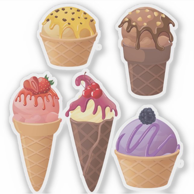 5 Different Ice Cream Stickers (Front)