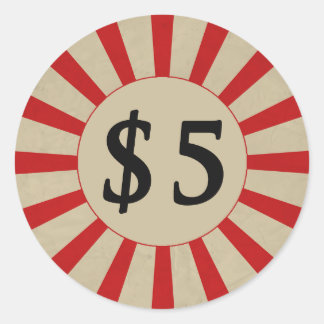$5 (Dollar) Round Glossy Price Tag