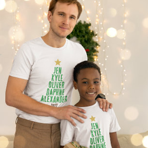 5 Family Names In Christmas Tree Shape T-Shirt