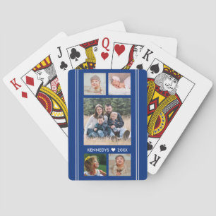5 Family Photo Collage Blue And White Playing Cards
