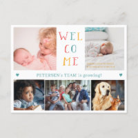 5 family photo collage WELCOME new baby birth