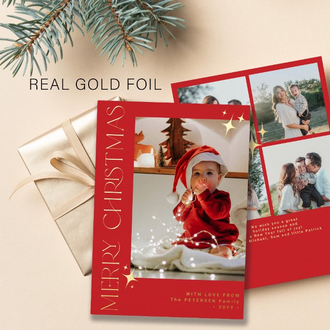 5 family photos Merry Christmas red gold (Creator Uploaded)