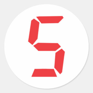 5 five red alarm clock digital number classic round sticker