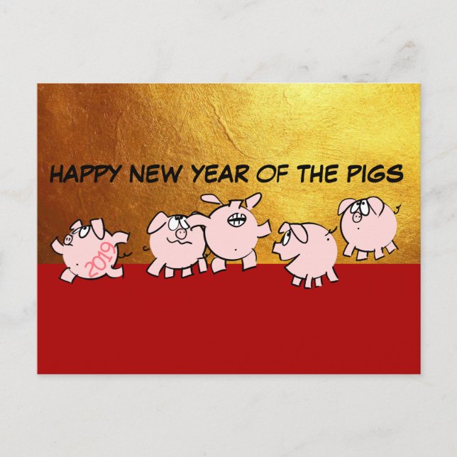 5 Funny Cartoon Comics Pigs Chinese Pig Year PostC Postcard (Front)