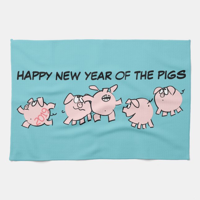5 Funny Cartoon Illustration Pig custom Year KT Tea Towel (Horizontal)