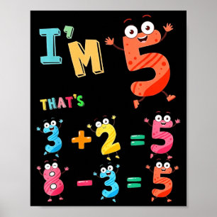 5 funny math equation 5th birthday boy girl poster