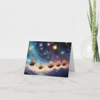 5 Glowing Ships Sailing Through the Sky Card