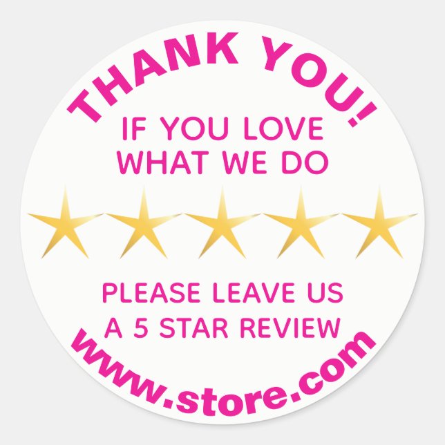 5 Gold Stars Positive Review Classic Round Sticker (Front)