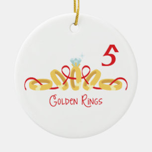 5 Golden Rings Ceramic Tree Decoration