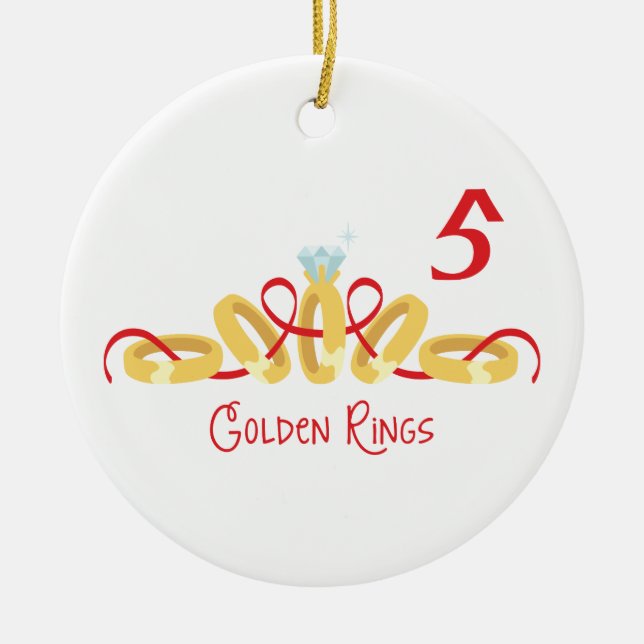 5 Golden Rings Ceramic Tree Decoration (Front)
